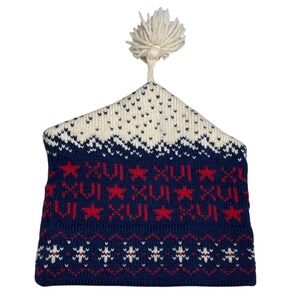 Intl Dry Goods Vintage Wool Blend Beanie Hat with Tassels Red Stars Fair Isle